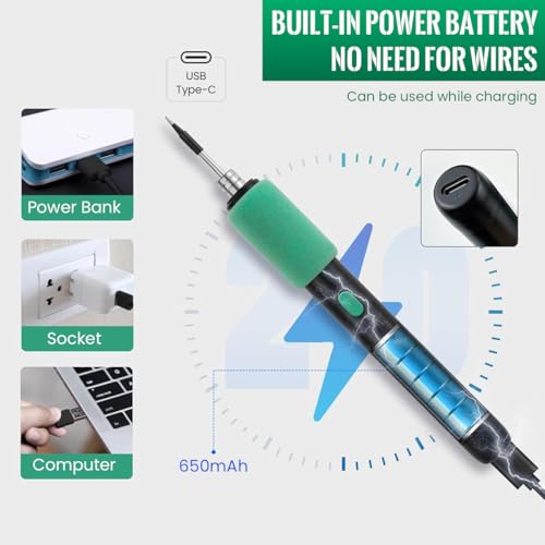 Serplex® Cordless Soldering Iron Kit with Toolbox 5V 15W Soldering Pen 260-450°C Adjustable Temperature 8s Fast Heat-up 650mAh USB with 3 Tips 2 PCS Serplex® Cordless Soldering Iron Kit with Toolbox 5V 15W Soldering Pen 260-450°C Adjustable Temperature 8s Fast Heat-up 650mAh USB with 3 Tips 2 PCS